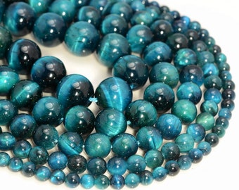 Blue Green Tiger Eye Gemstone Hawk Eye Grade AAA 4mm 6mm 8mm 10mm 12mm Round Loose Beads 15 inch Full Strand LOT 1,2,6,12 and 50