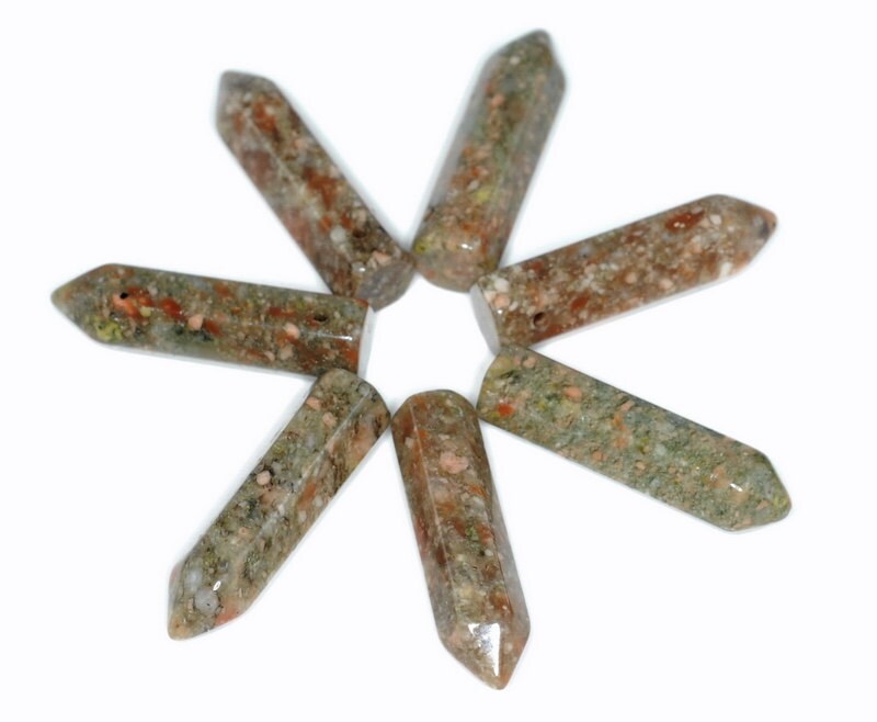 31x8mm Unakite Gemstone Light Point Healing Chakra Hexagonal