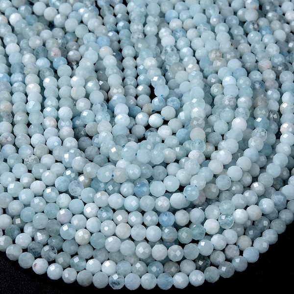 6MM Natural Aquamarine Gemstone Grade AA Micro Faceted Round Loose Beads BULK LOT 1,2,6,12 and 50 (P48)