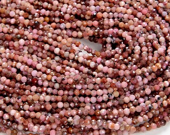 Natural Thulite Faceted Round Beads Strand – 15.5 Inch – Choose Size: 2mm, 3mm, 4mm, Or 6mm