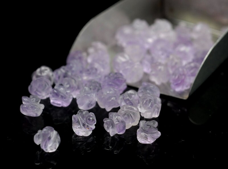 8MM Purple Amethyst Gemstone Carved Flower Beads BULK LOT 5,10,20,30,50 (90187240-002)