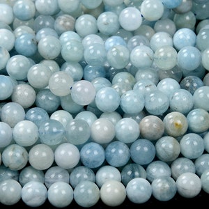 Genuine Aquamarine Gemstone Grade AAA 5mm 6mm 7mm 8mm 9mm 10mm 12mm 14mm Round Loose Beads Full Strand (A241)