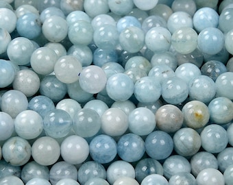 Genuine Aquamarine Gemstone Grade AAA 5mm 6mm 7mm 8mm 9mm 10mm 12mm 14mm Round Loose Beads Full Strand (A241)
