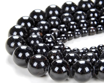 Natural Black Tourmaline Gemstone Grade A Round 6MM 8MM 10MM 12MM Beads BULK LOT 1,2,6,12 and 50 (D69)