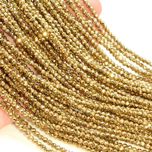 18k Gold Hematite Gemstone Grade AAA Micro Faceted Round 2mm 3mm 4mm Loose Beads 15.5 inch Full Strand BULK LOT 1,2,6,12 and 50 (A261)