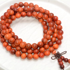 108PCS 8mm 6mm Natural Dragon Blood Wood Red Agathis Alba / Raja kayu King Prayer Buddha Mala Meditation Beads Round Loose Beads