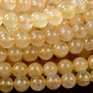Natural Golden Rutilated Quartz Gemstone Grade A Round 5MM 6MM 7MM 8MM Loose Beads BULK LOT 1,2,6,12 and 50 (D248)