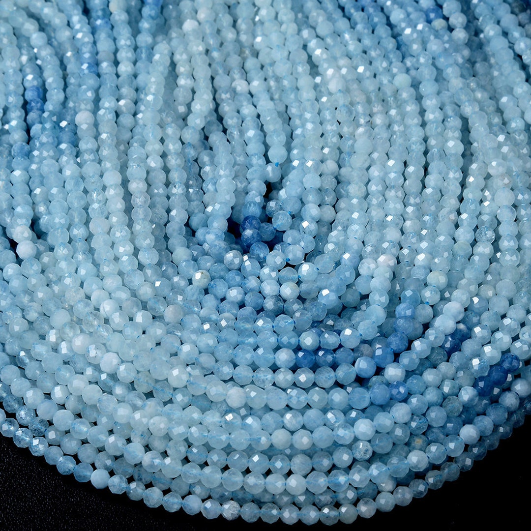 Natural 4mm Brazil faceted Blue Aquamarine gemstone Round Loose Beads 15" AAA 