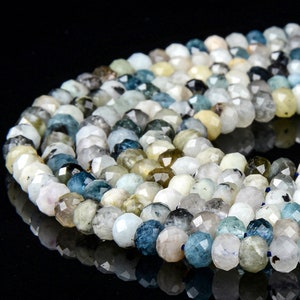 Natural Aquamarine Gemstone Grade A 6X4MM Micro Faceted Rondelle Beads 15 inch Full Strand BULK LOT 1,2,6,12 and 50 (80018137-P90)