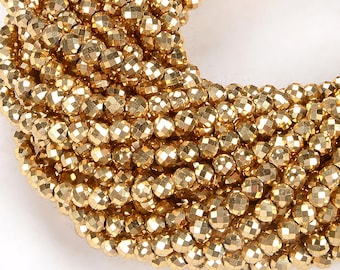24k Gold Hematite Gemstone Grade AAA Micro Faceted Round 2MM 3MM 4MM Loose Beads BULK LOT 1,2,6,12 and 50 (P12)
