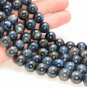 Kyanite Gemstone Blue Black Grade A 6mm 8mm 9mm 10mm 11mm 12mm 13mm 14mm 15mm Round Loose Beads Half Strand A217 image 4