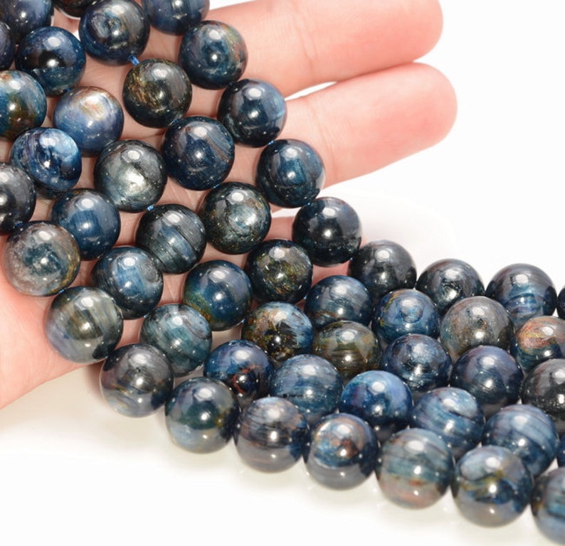 Kyanite Gemstone Blue Black Grade A 6mm 8mm 9mm 10mm 11mm 12mm 13mm 14mm 15mm Round Loose Beads Half Strand A217 image 4