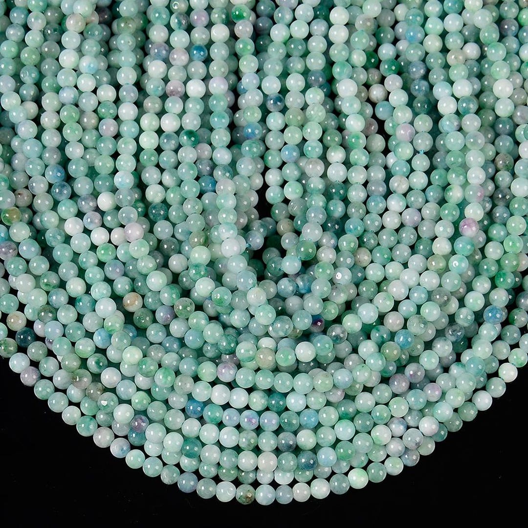 20 Perles En Pierre De Jade - Boules 4mm Bleu Vert Turquoise - Pour Création De Bijoux