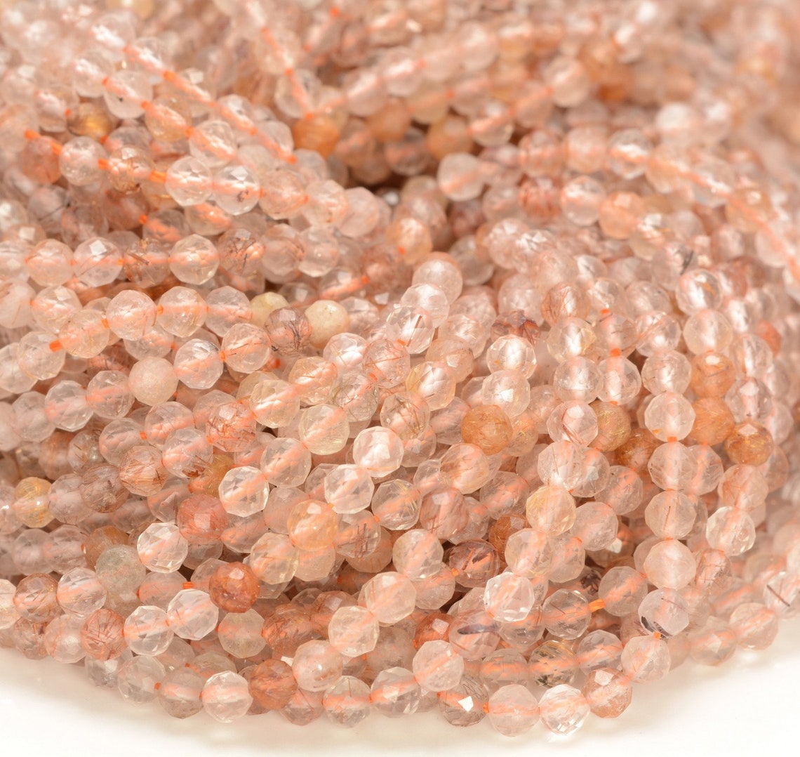 4MM Rutilated Quartz Gemstone Bronze Micro Faceted Round Grade Aa Beads ...
