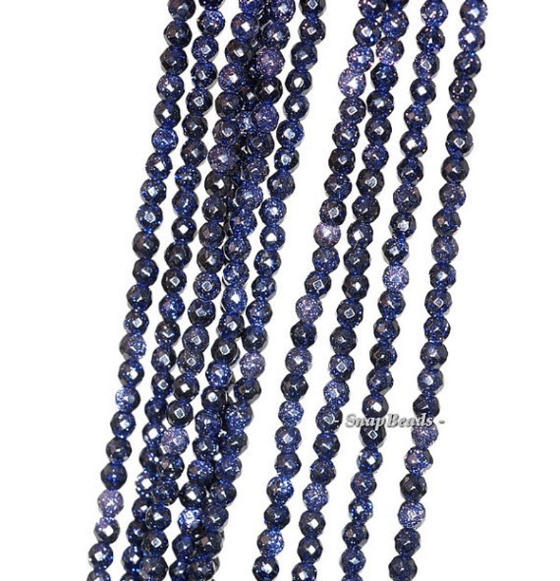 thumbnail image 2 of Blue Sandstone Gemstone Round Faceted Beads For Jewelry Making - 2mm, Gold Flash, 25+ Pieces 2 of 5