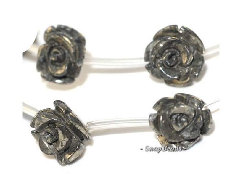 14mm Palazzo Iron Pyrite Gemstone Carved Rose Flower Flora Loose Beads 16 inch Full Strand LOT 1,2,6,12 and 20 90147615-124