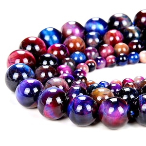 Purple Pink Galaxy Tiger Eye Gemstone Grade AA Round 4MM 6MM 8MM 10MM Loose Beads BULK LOT (D78)