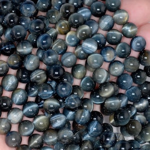 8mm Natural Blue Tiger Eye Gemstone Grade AA Hawk Eye Round Loose Beads 15.5 inch Full Strand BULK LOT 1,2,6,12 and 50 (80002580-804)