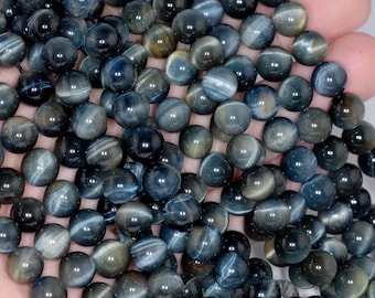 100 Cuentas De Ojo De Tigre Azul Lago - 6 Mm, Piedra Natural, Para Joyería Y Manualidades