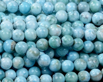 Pierres précieuses naturelles de larimar dominicain rondes 5 MM 6 MM 7 MM 8 MM 9 MM 10 MM Perles en vrac LOT 1, 2, 6, 12 et 50 (D444)