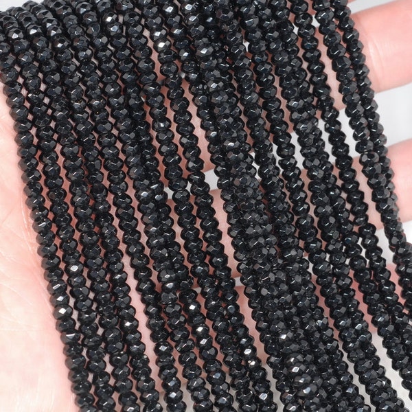 4x3mm Black Jade Gemstone Faceted Rondelle Loose Beads 15 inch Full Strand LOT 1,2,6,12 and 50 (90182880-783)