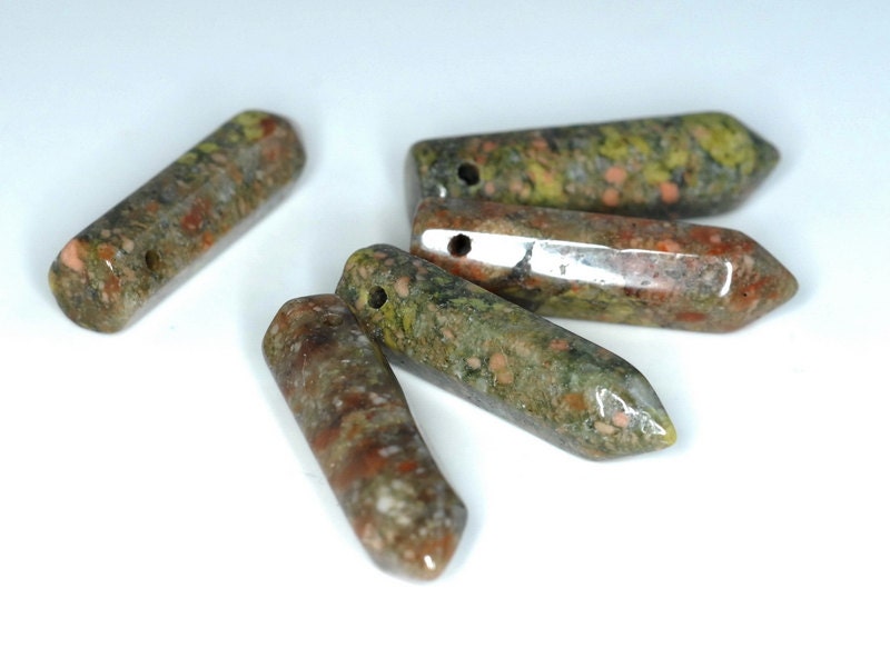 31x8mm Unakite Gemstone Light Point Healing Chakra Hexagonal