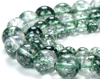 Crystal Quartz Gemstone Phantom Green Moss Grade AAA 6mm 8mm 10mm 12mm Round Loose Beads (A227)