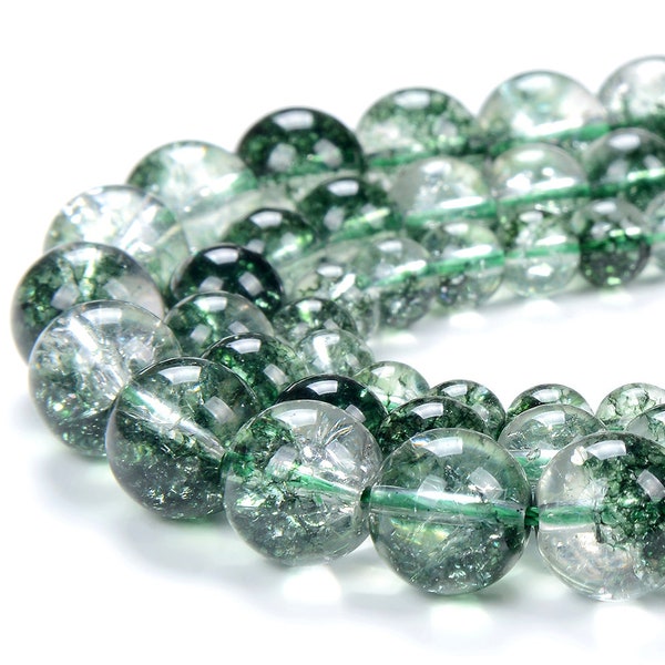 Crystal Quartz Gemstone Phantom Green Moss Grade AAA 6mm 8mm 10mm 12mm Round Loose Beads (A227)
