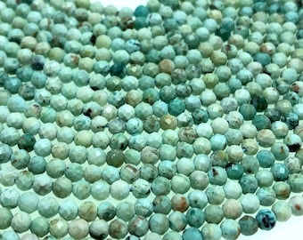 Genuine Peruvian Turquoise Green Gemstone Grade AAA 2mm 3mm 4mm Micro Faceted Round 15.5 inch Full Strand Loose Beads (A192)