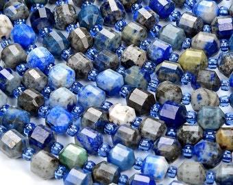 6MM Natural Lapis Gemstone Faceted Prism Double Point Cut Loose Beads BULK LOT 1,2,6,12 and 50 (D342)
