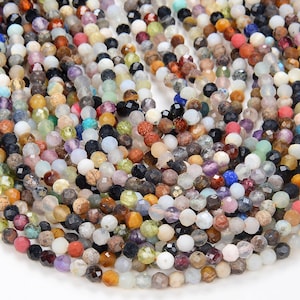 4MM Natural Multi Color Galaxy Mix Stones Gemstone Micro Faceted Round Beads 15 inch Full Strand BULK LOT (80009402-P30)