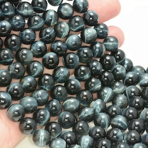 10mm Genuine Natural Blue Tiger Eye Gemstone Hawk Eye Grade AAA Round Beads 15 inch Full Strand BULK LOT 1,2,6,12 and 50 (80006312-489)