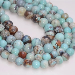 Terra Agate Robin's Egg Aqua Blue Gemstone Grade AAA 6mm 8mm 10mm 12mm Round Loose Beads Full Strand BULK LOT 1,2,6,12 and 50
