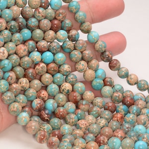 8mm Sea Sediment Imperial Jasper Turquoise Blue Gemstone Grade AA Round 8mm Loose Beads 15.5 inch LOT 1,2,6,12 and 50 (90184457-357)