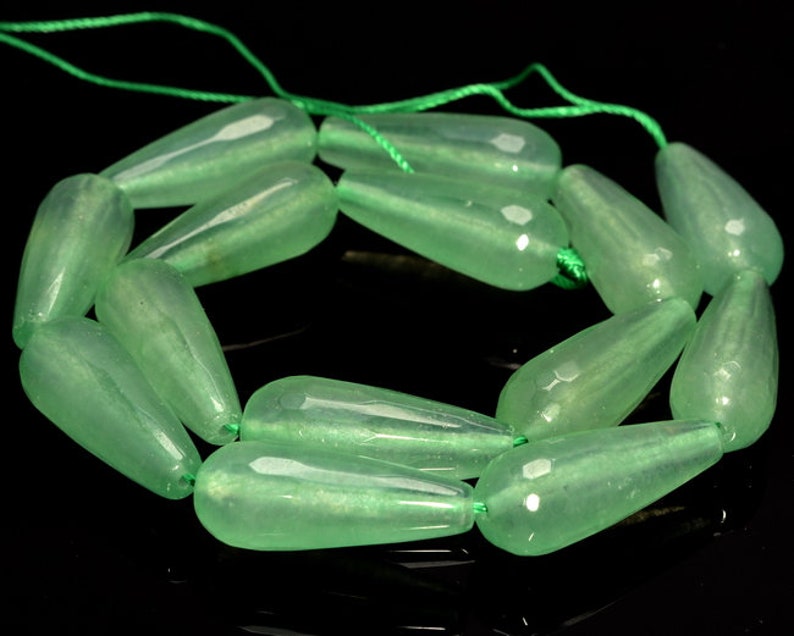 28x11mm Light Green Jade Gemstone Teardrop Faceted Beads 15.5 | Etsy