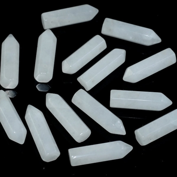 31x8mm White Jade Gemstone Point Healing Chakra Hexagonal Point Focal Bead LOT 2,4,6,12 and 50 (90183770-368)