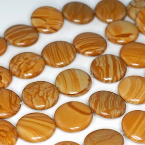 16mm Hickory Petrified Wood Gemstone Brown Flat Round Button Loose Beads 15.5 inch Full Strand LOT 1,2,6,12 and 50 (90184765-A125)