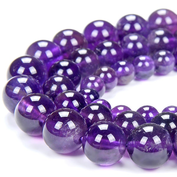 Natural Amethyst Gemstone Grade AAA Round 5MM 6MM 7MM 8MM 9MM 10MM Loose Beads BULK LOT 1,2,6,12 and 50 (D329)