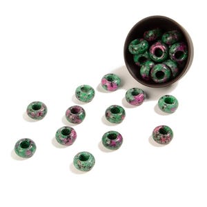 Ruby Zoisite Jasper Gemstone 14MM Large Hole Beads Rondelle Donut Beads BULK LOT 2,6,12,24,50 Beads (80021181-S63)