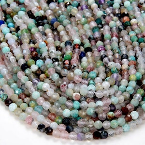 4MM Natural Multi Color Galaxy Mix Stones Gemstone Micro Faceted Round Beads 15 inch Full Strand BULK LOT (80009401-P30)