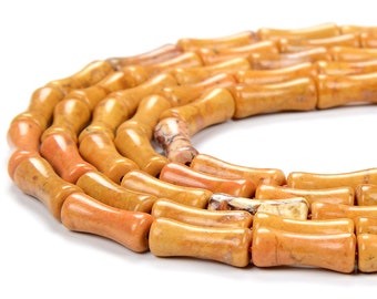 5X12MM Yellow Sea Sediment Jasper Gemstone Grade Bamboo Tube Cylinder Loose Beads BULK LOT 1,2,6,12 and 50 (P79)