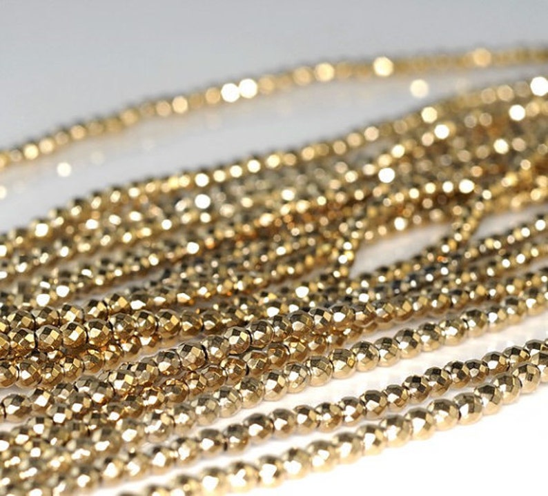 2mm 18K Gold Hematite Gemstone Faceted Round Loose Beads 15.5 image 1