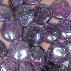 20mm Purple Lepidolite Gemstone Grade AA Flat Round Beads 8 inch Half Strand BULK LOT 1,2,6,12 and 50 (90187863-658)