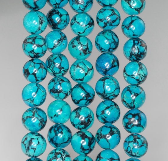 8MM GREEN TURQUOISE GEMSTONE BLACK SWIRLS ROUND 8MM LOOSE BEADS 16/"