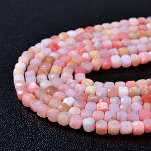 4MM Pink Opal Gemstone Grade AA Micro Faceted Square Cube Loose Beads BULK LOT 1,2,6,12 and 50 (P3)