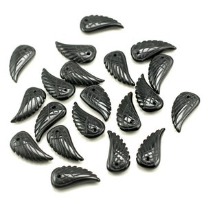 11X6MM Black Agate Gemstone Carved Angel Wing Beads Bulk lot 2,6,12,24,48 (90187205-001)