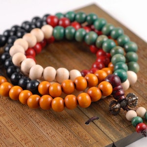 108PCS 6mm 8mm Painted Sandalwood Mix Color Beads Prayer Buddha Mala Meditation Beads Round Loose Beads