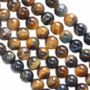 Natural Yellow Blue Tiger's Eye Gemstone Round Loose Beads – 6mm-20mm – 15" AAA