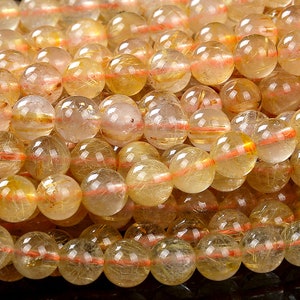 Natural Golden Rutilated Quartz Gemstone Grade AAA Round 5MM 6MM 7MM 8MM Loose Beads BULK LOT 1,2,6,12 and 50 (D249)