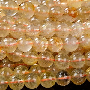 Natural Golden Rutilated Quartz Gemstone Grade AA Round 4MM 5MM 6MM 7MM 8MM 9MM 10MM 11MM 12MM 13MM Loose Beads  BULK LOT (D256 D257)